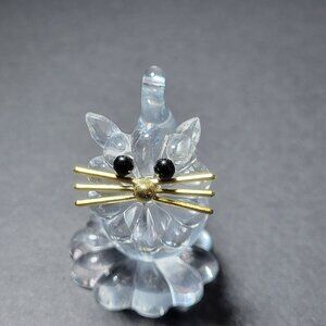 Vintage Mini Clear Glass Cat Figurine With Gold Whiskers & Black Eyes